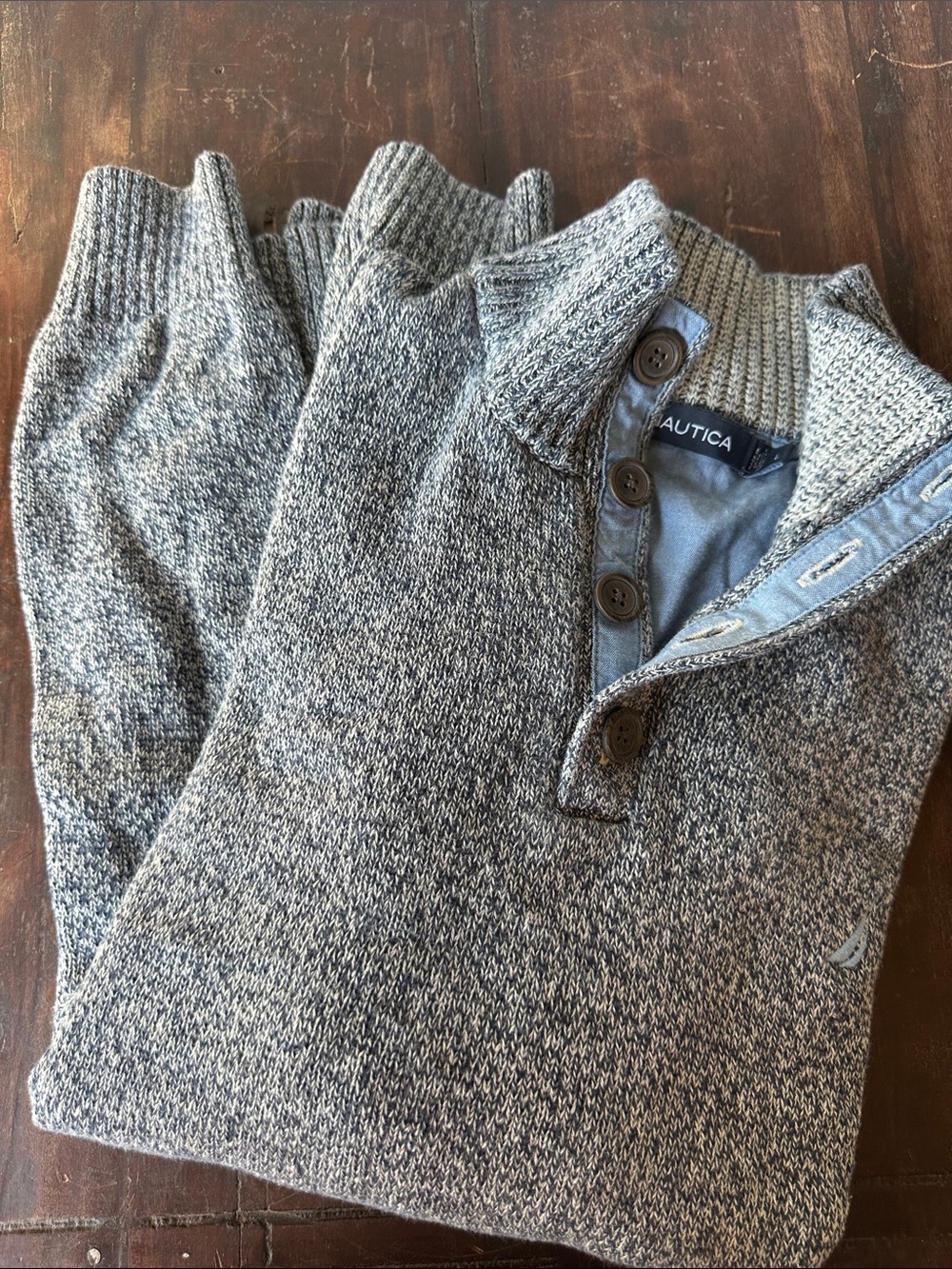 Nautica Men's blue Quarter-Button Sweater 100% cotton knit